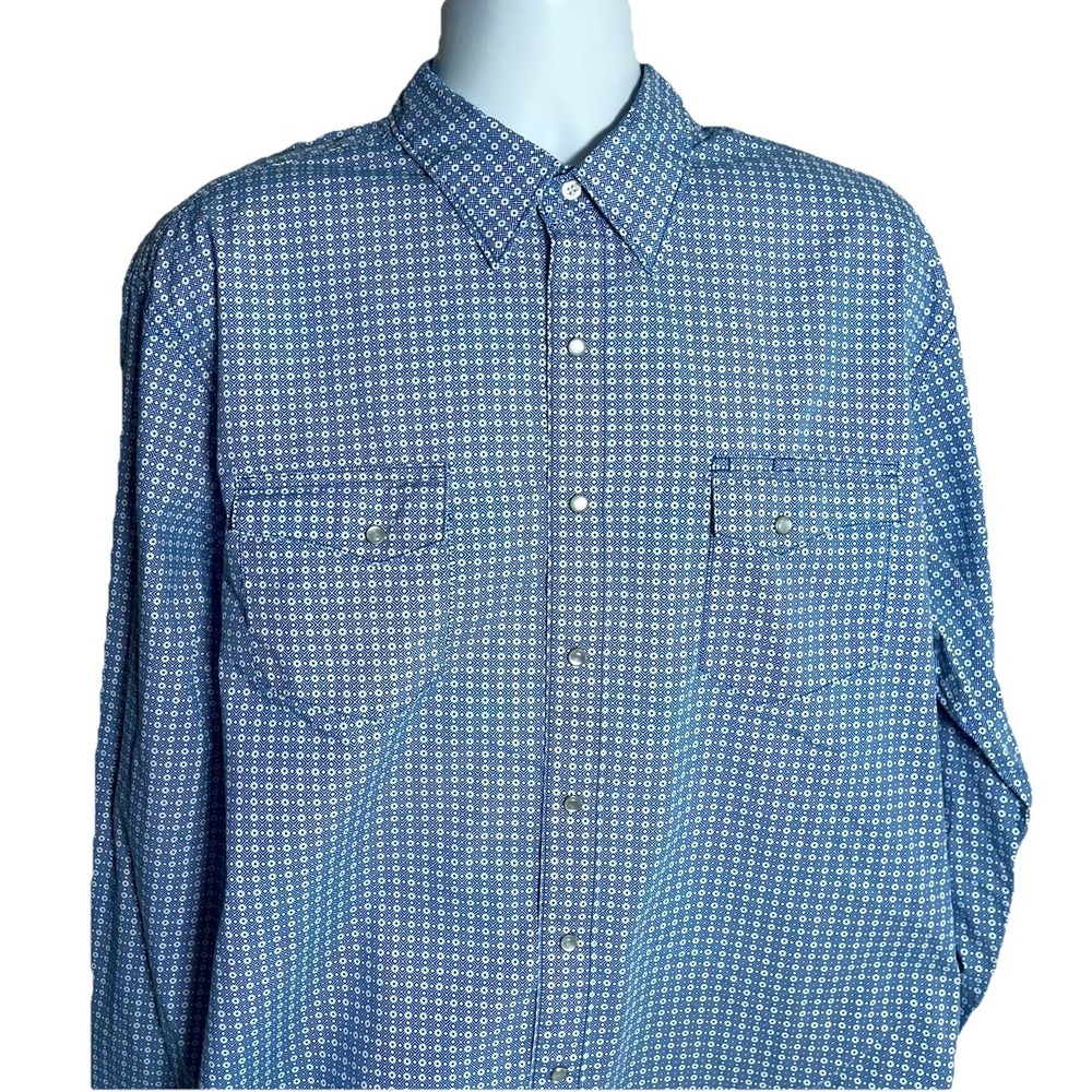 Wrangler Wrancher Western Pearl Snap Shirt 2XT Blue Cowboy‎ Yellowstone Rodeo